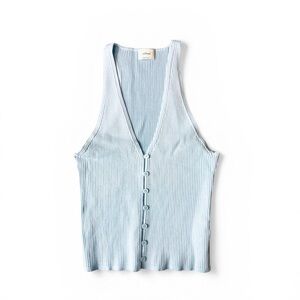 Wilfred Aritzia Affinity Ribbed Button Tank Top Ice Blue Racerback Stretch Knit